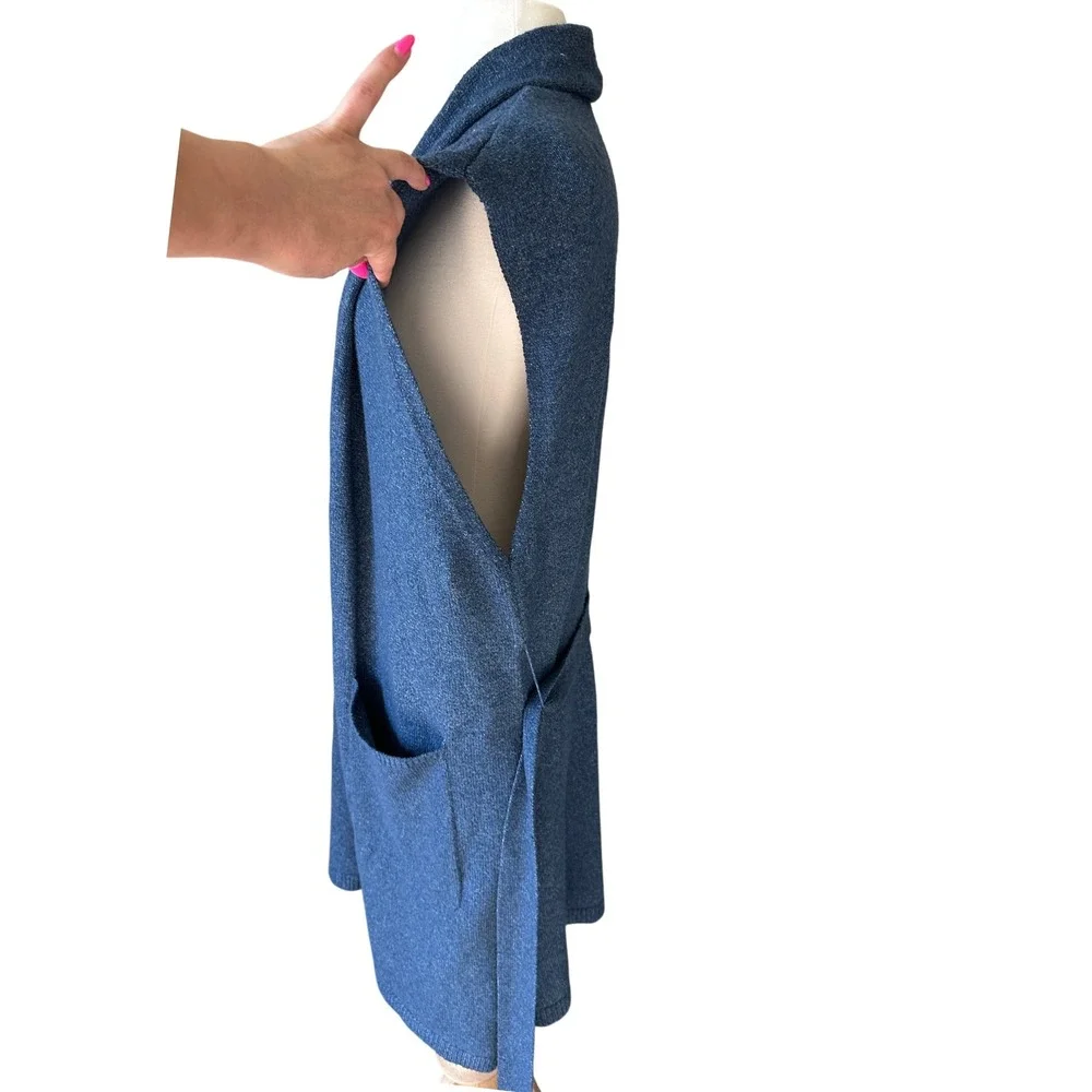 Time and Tru Blue Cove Heather Sleeveless Belted Long Cardigan Sweater XL Y2K
